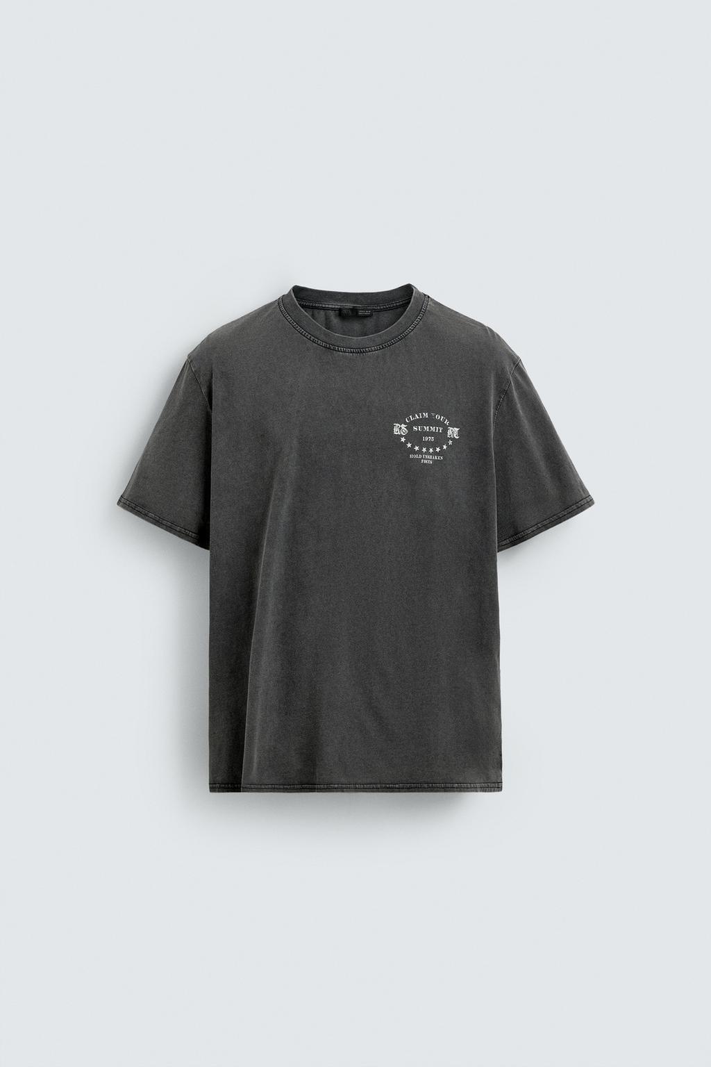 ФУТБОЛКА С ПРИНТАМИ И ЭФФЕКТОМ ПОТЕРТОСТИ