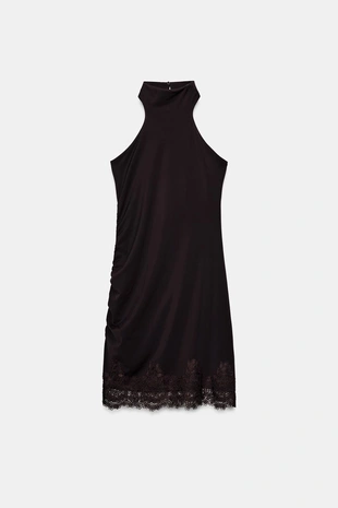 Мини-платье халтер с кружевом- Заказать в России