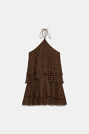 Платье халтер с воланами в горошек- Заказать в России