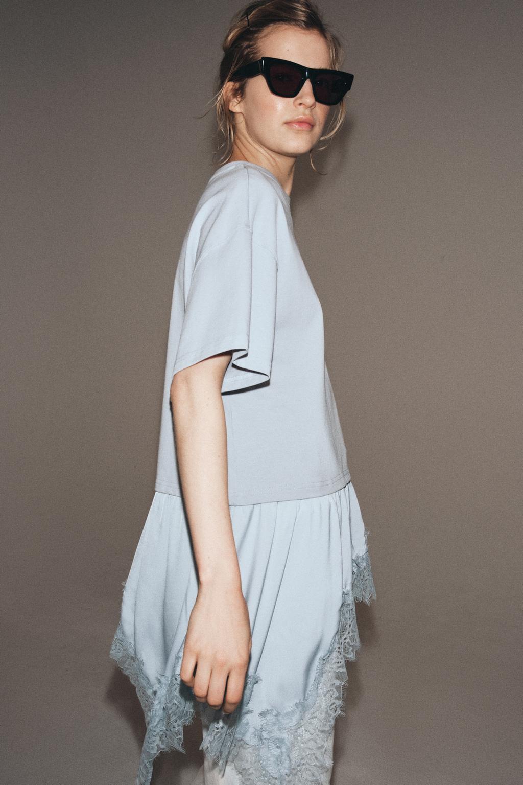 КОМБИНИРОВАННАЯ ФУТБОЛКА С КРУЖЕВОМ