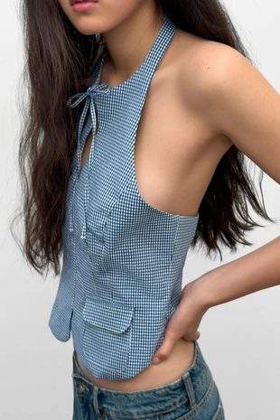 Топ халтер в клетку виши- Заказать в России