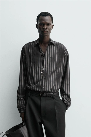 Рубашка с полосками и свободным кроем- Заказать в России