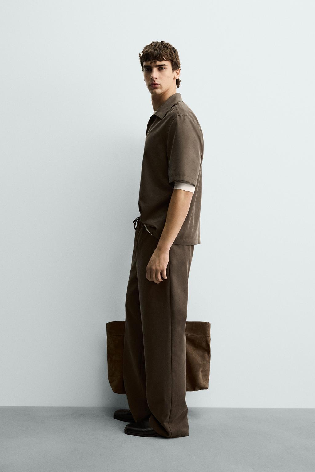 Широкие брюки-палаццо из текстильной смеси с эластичным поясом