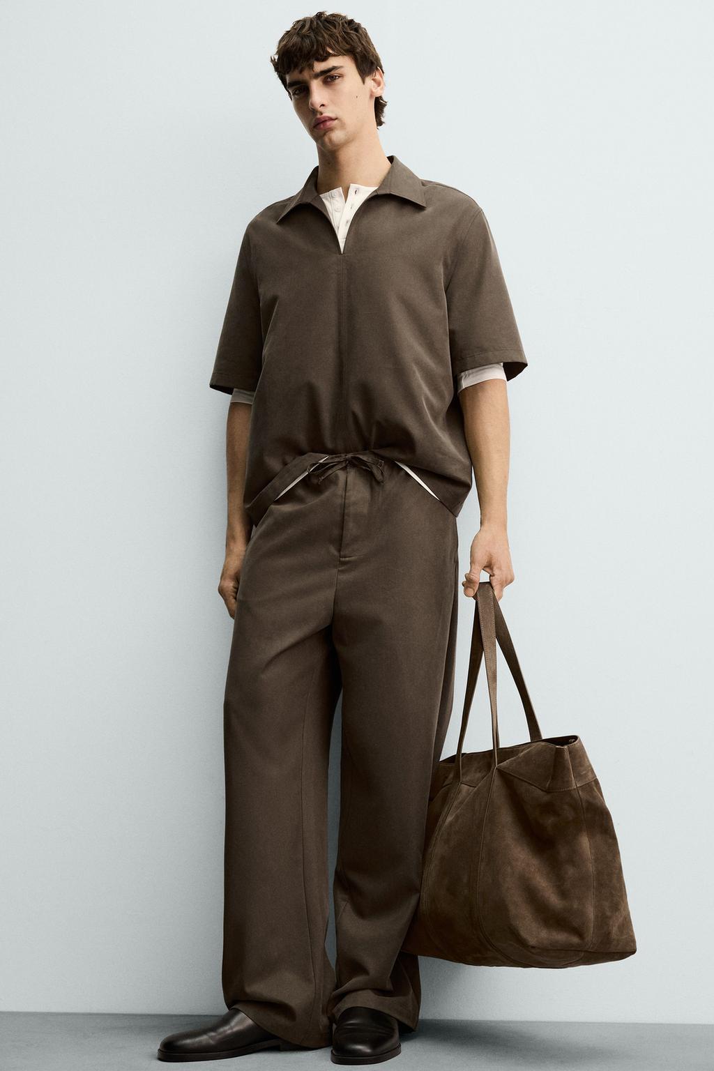 Широкие брюки-палаццо из текстильной смеси с эластичным поясом