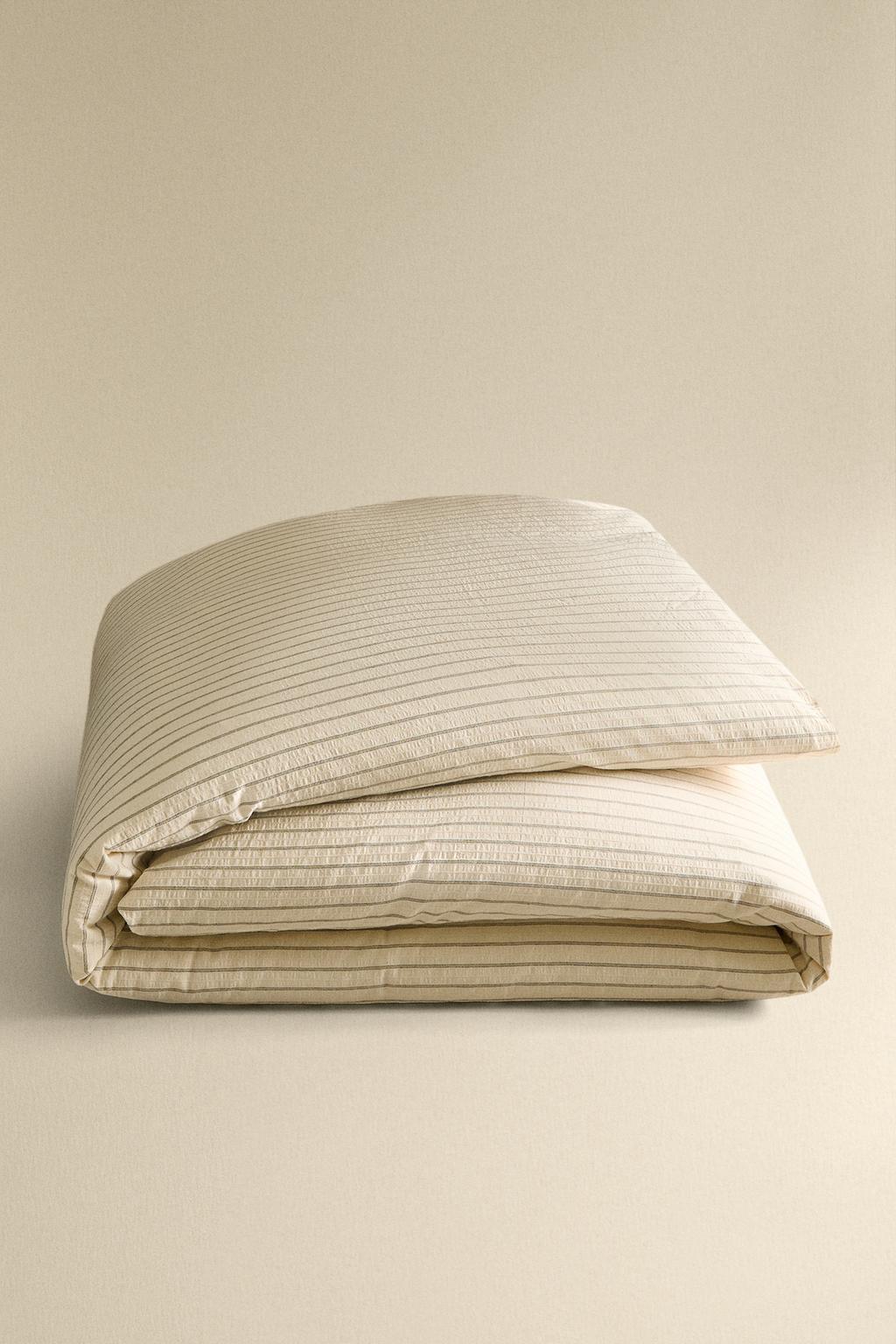 Полосатое хлопковое одеяло с эффектом мятости