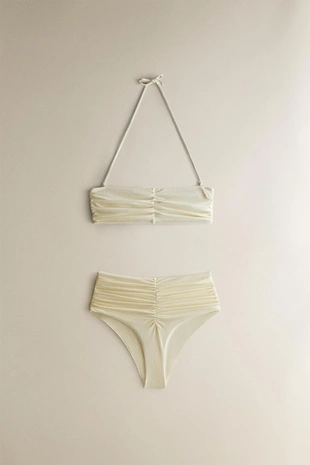 Трусы для бикини с завышенной талией и складками- Заказать в России