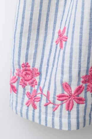 Платье в полоску с вышитыми цветами- Заказать в России