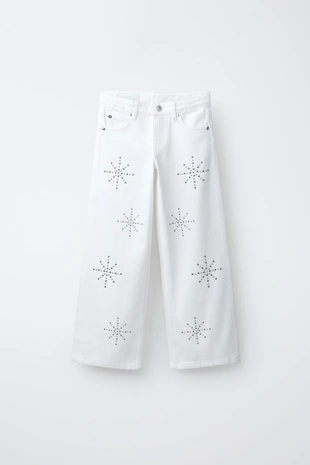 Джинсы Wide Leg с заклепками- Заказать в России