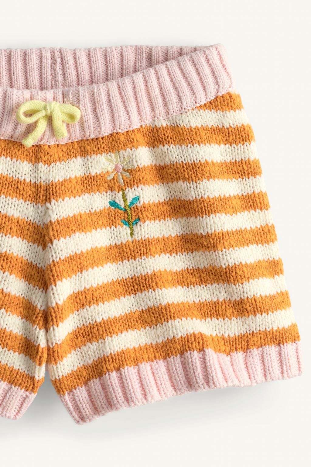 Шорты-бермуды limited edition с вышивкой цветочных мотивов и полосами