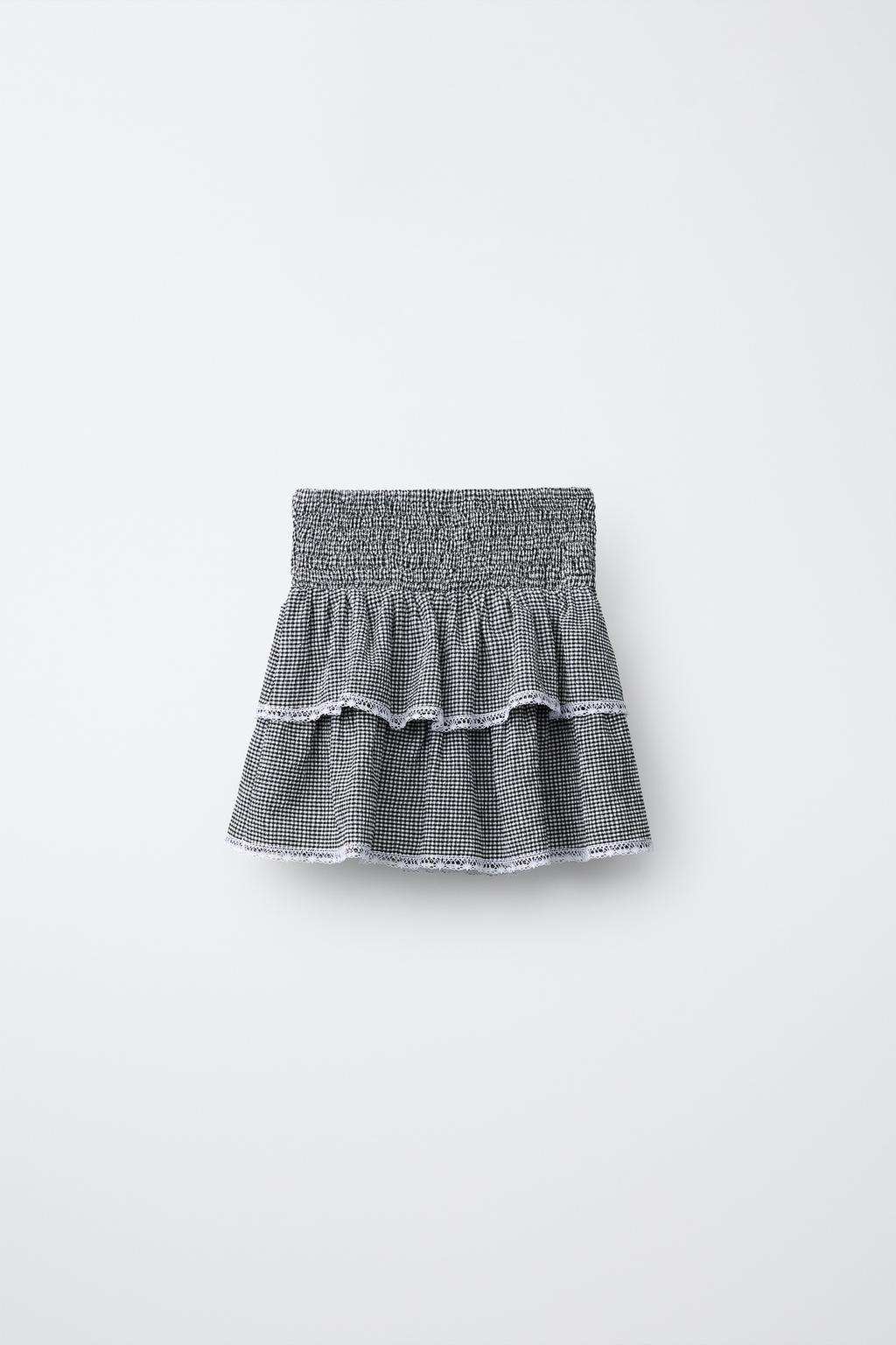 ЮБКА С ВНУТРЕННИМИ ШОРТАМИ В КЛЕТКУ ВИШИ С КРУЖЕВОМ