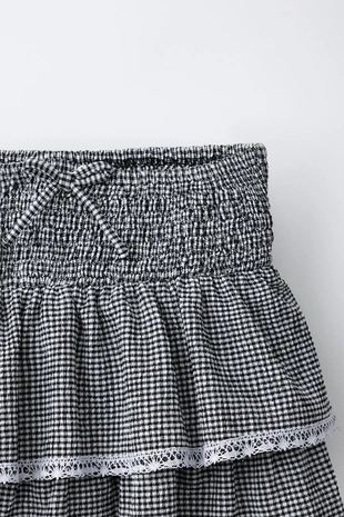 Юбка с внутренними шортами в клетку виши с кружевом- Заказать в России