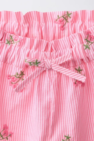 Шорты в полоску с вышивкой цветов- Заказать в России