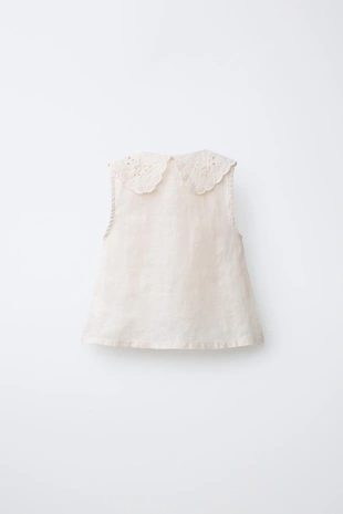 Блуза из 100% льна с кружевным воротником- Заказать в России