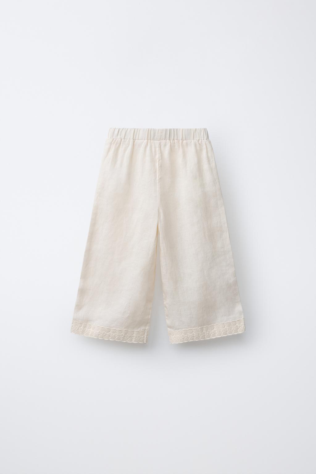 БРЮКИ-КЮЛОТЫ ИЗ 100% ЛЬНА С КРУЖЕВОМ