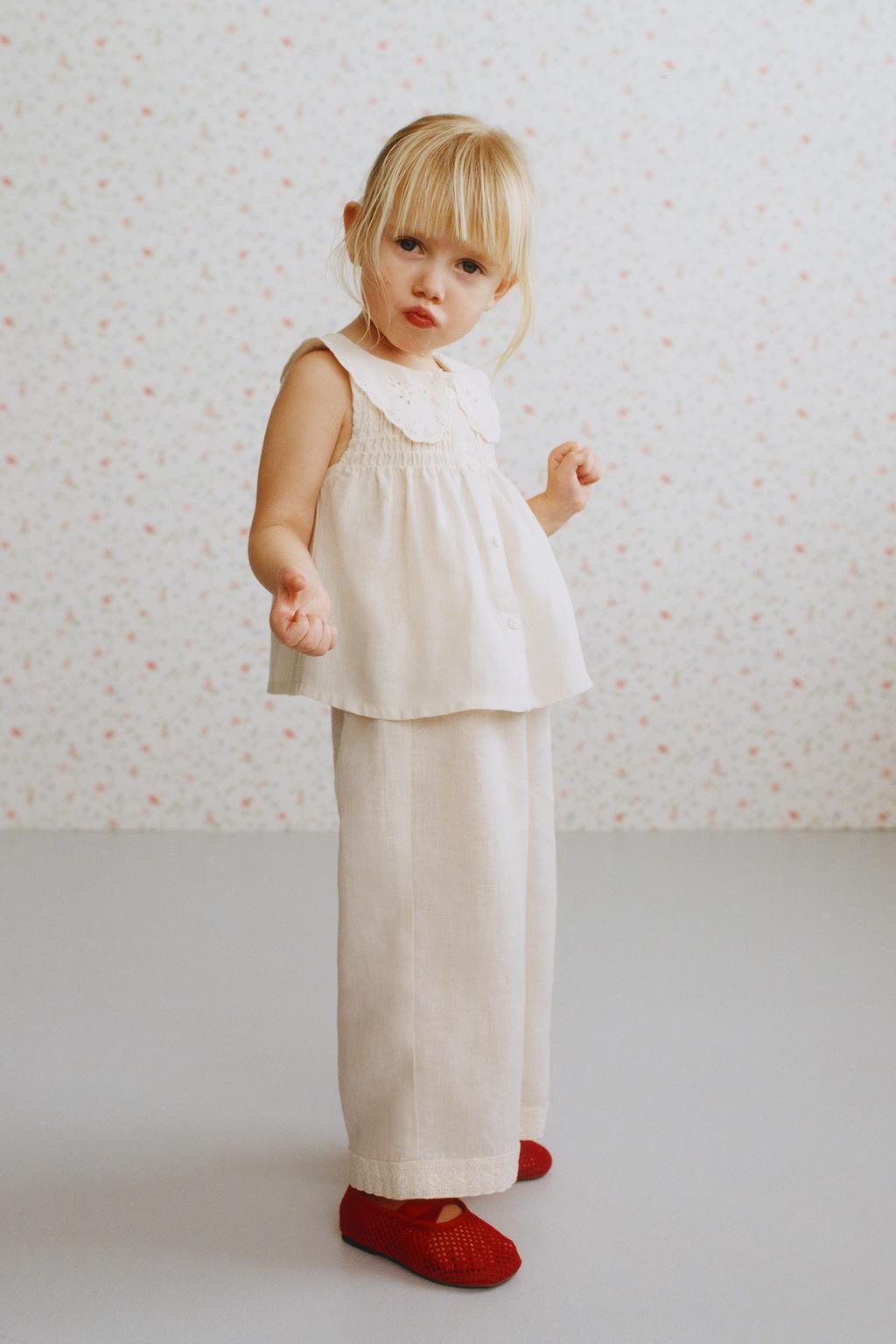 БРЮКИ-КЮЛОТЫ ИЗ 100% ЛЬНА С КРУЖЕВОМ