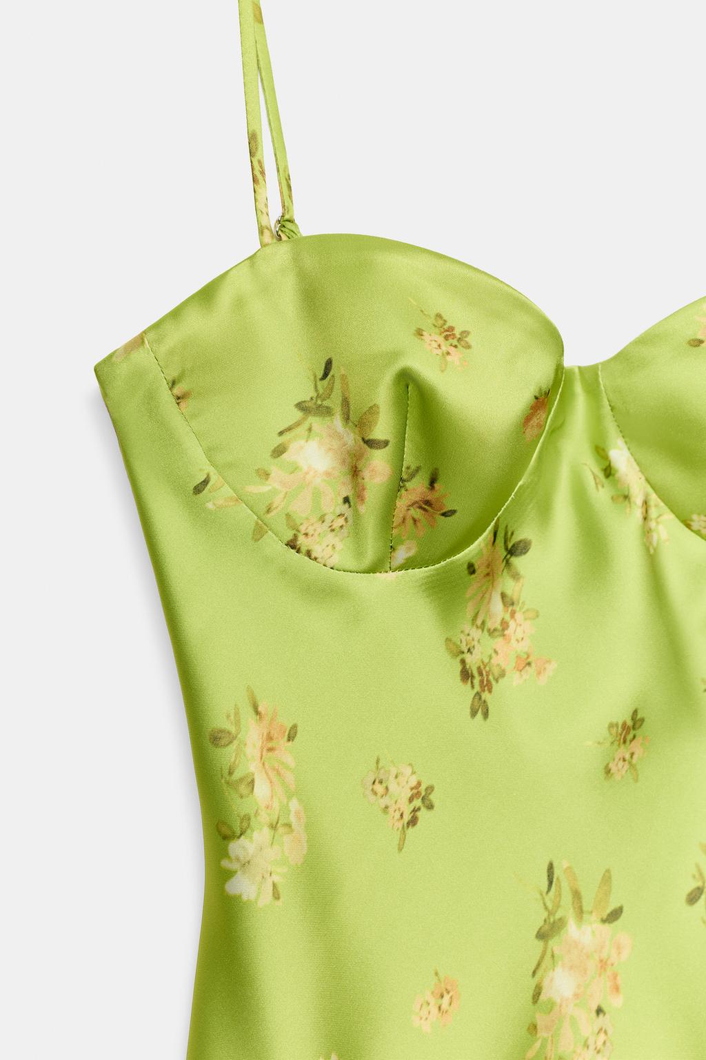 АТЛАСНОЕ МИНИ-ПЛАТЬЕ С ЦВЕТОЧНЫМ ПРИНТОМ