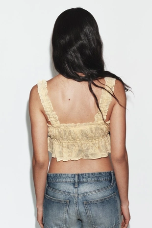 Pastel yellow | 4813/328/321 - Zara Укороченный топ с воланами и текстурой