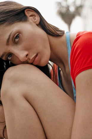 Red | 4174/348/600 - Zara Топ с эффектом двойного слоя