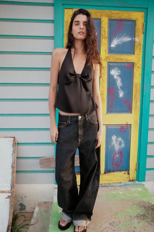 Black | 2632/332/800 - Zara Атласный топ с горловиной халтер