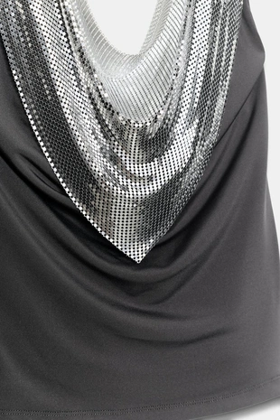 Топ халтер со сборками и сеткой- Заказать в России