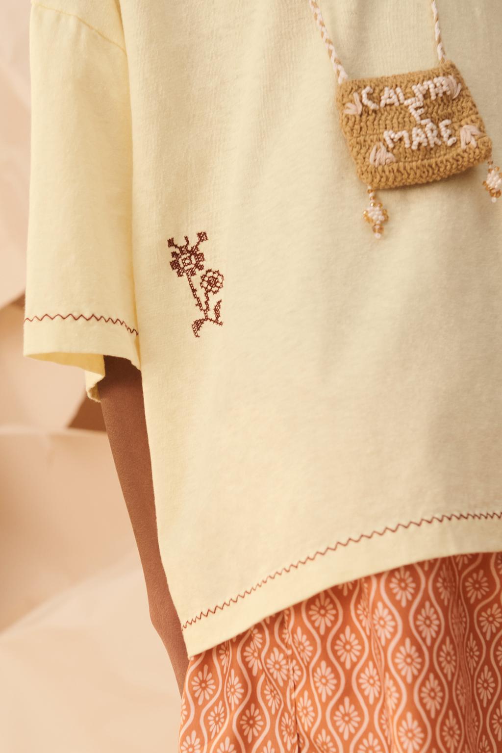 Футболка из хлопка и льна с вышивкой limited edition