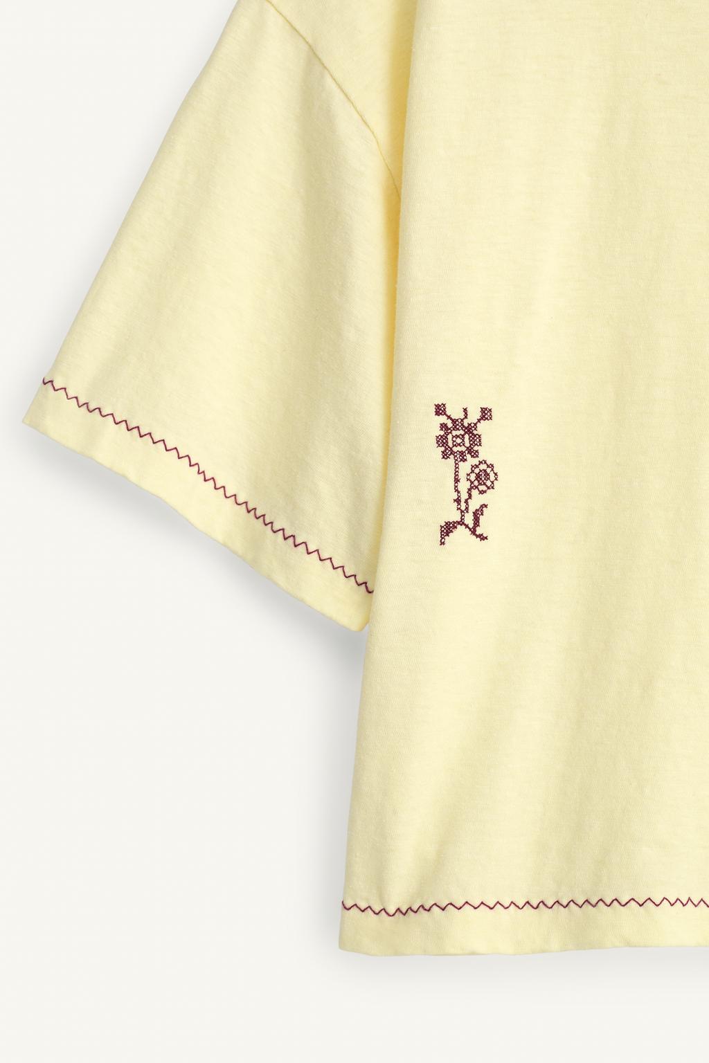 Футболка из хлопка и льна с вышивкой limited edition