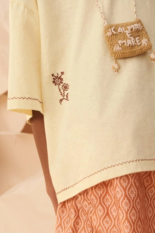 Футболка из хлопка и льна с вышивкой limited edition- Заказать в России