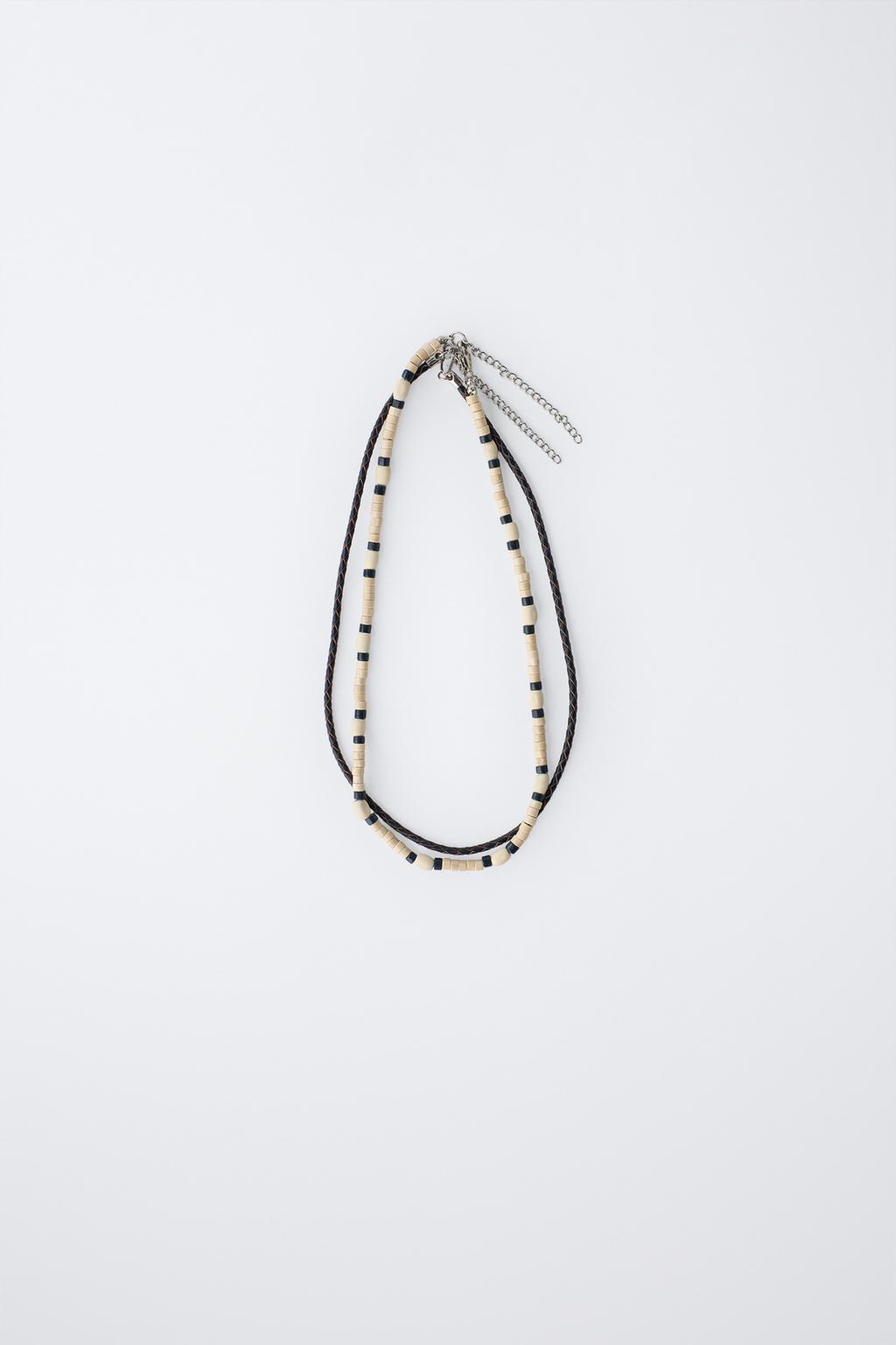 Набор из двух оплетенных веревкой и деревянных бусин ожерелий