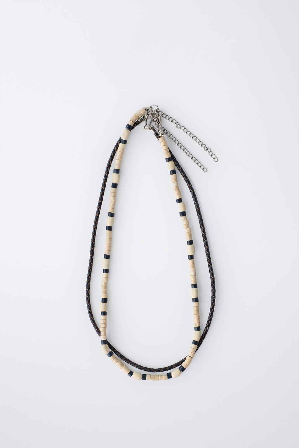 Набор из двух оплетенных веревкой и деревянных бусин ожерелий