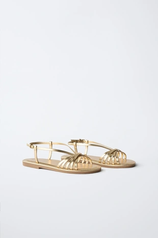 Металлизированные босоножки с ремешками- Заказать в России
