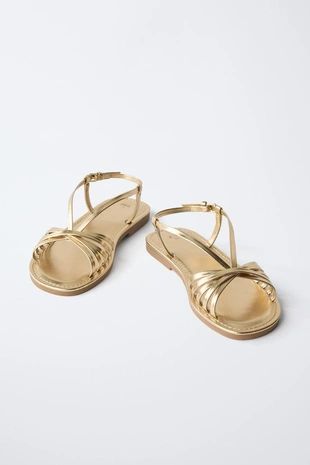 Металлизированные босоножки с ремешками- Заказать в России