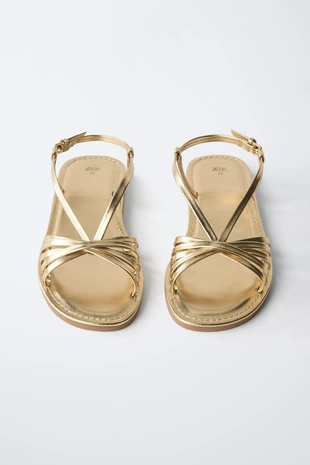 Металлизированные босоножки с ремешками- Заказать в России