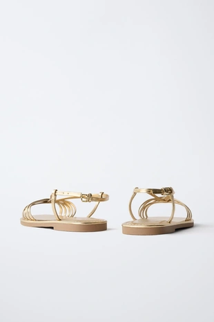 Металлизированные босоножки с ремешками- Заказать в России