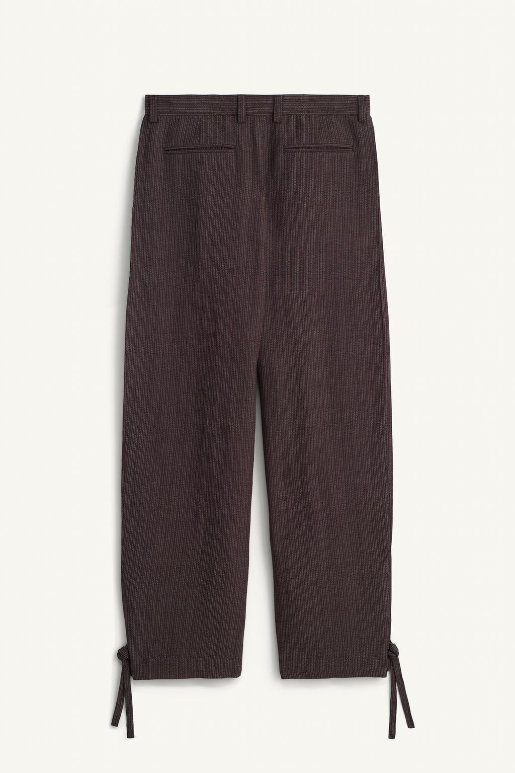 Широкие брюки в полоску из вискозы и льна с боковыми складками