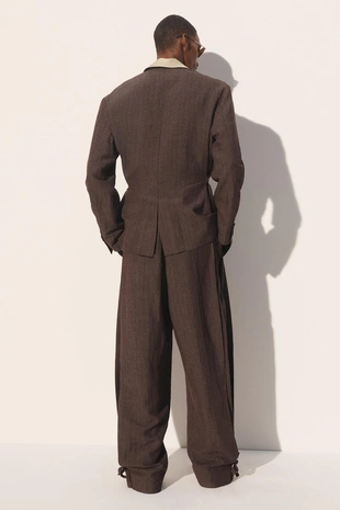 Широкие брюки в полоску из вискозы и льна с боковыми складками- Заказать в России