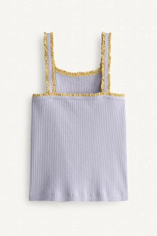 Топ limited edition с ребристой отделкой и контрастной кружевной обрезкой- Заказать в России