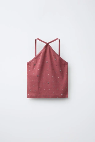 Топ с горловиной халтер и заклепками- Заказать в России