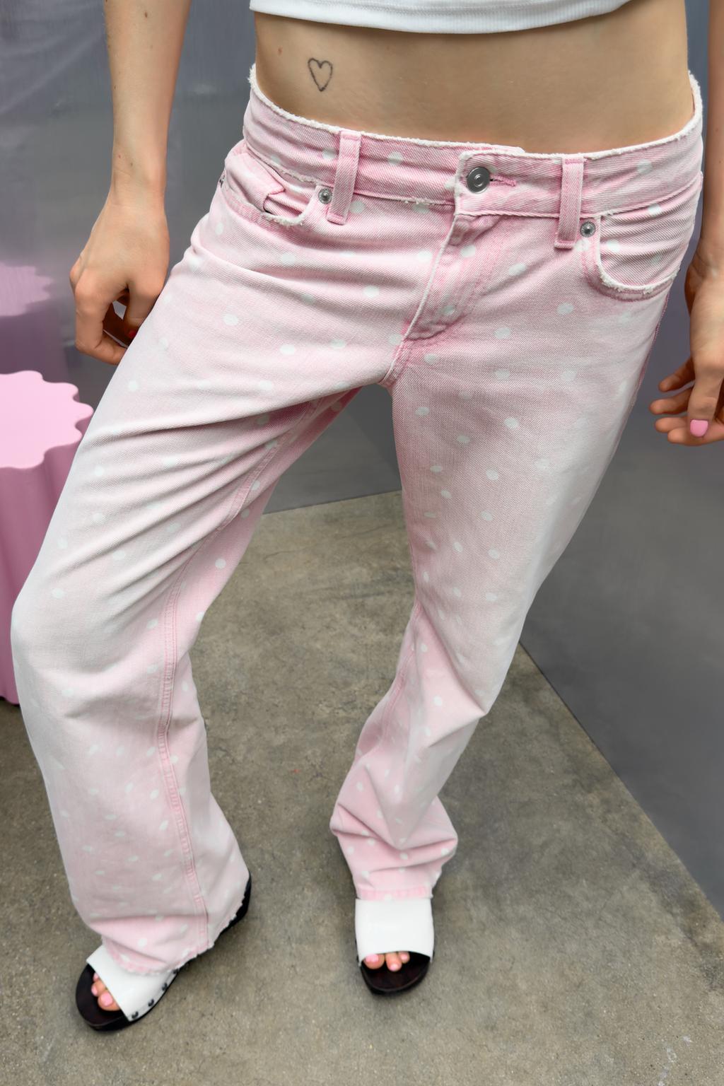 ДЖИНСЫ TRF WIDE-LEG С НИЗКОЙ ПОСАДКОЙ И ГОРОШКОМ