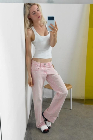 Джинсы Trf Wide-Leg с низкой посадкой и горошком- Заказать в России