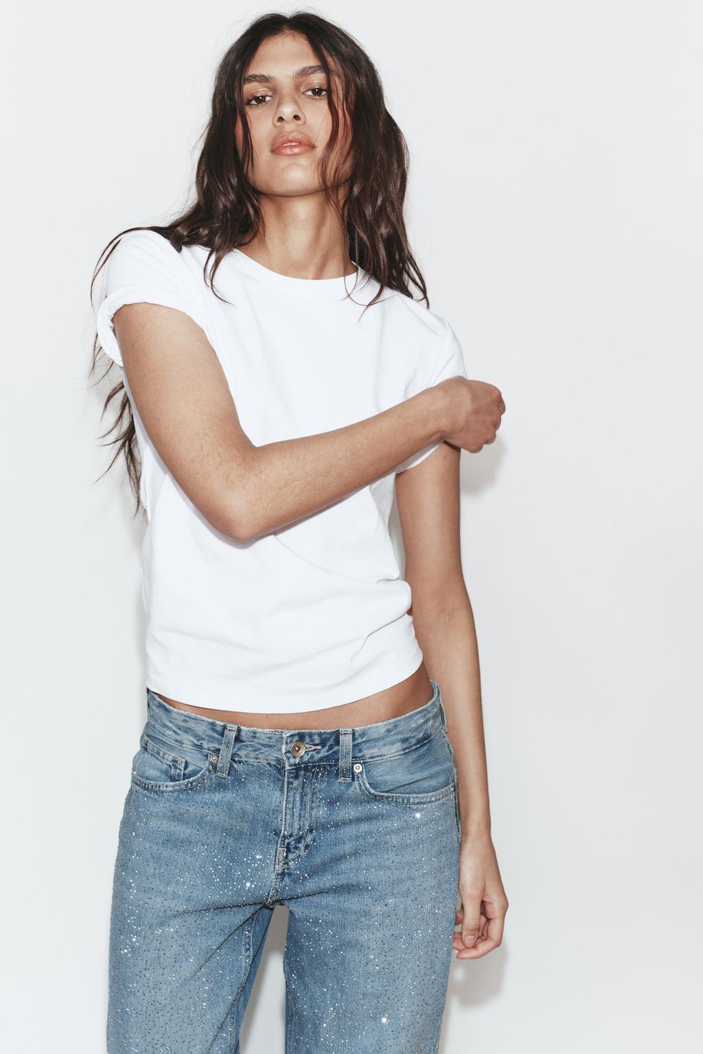 ДЖИНСЫ TRF ПРЯМОГО КРОЯ С НИЗКОЙ ПОСАДКОЙ И БЛЕСТКАМИ