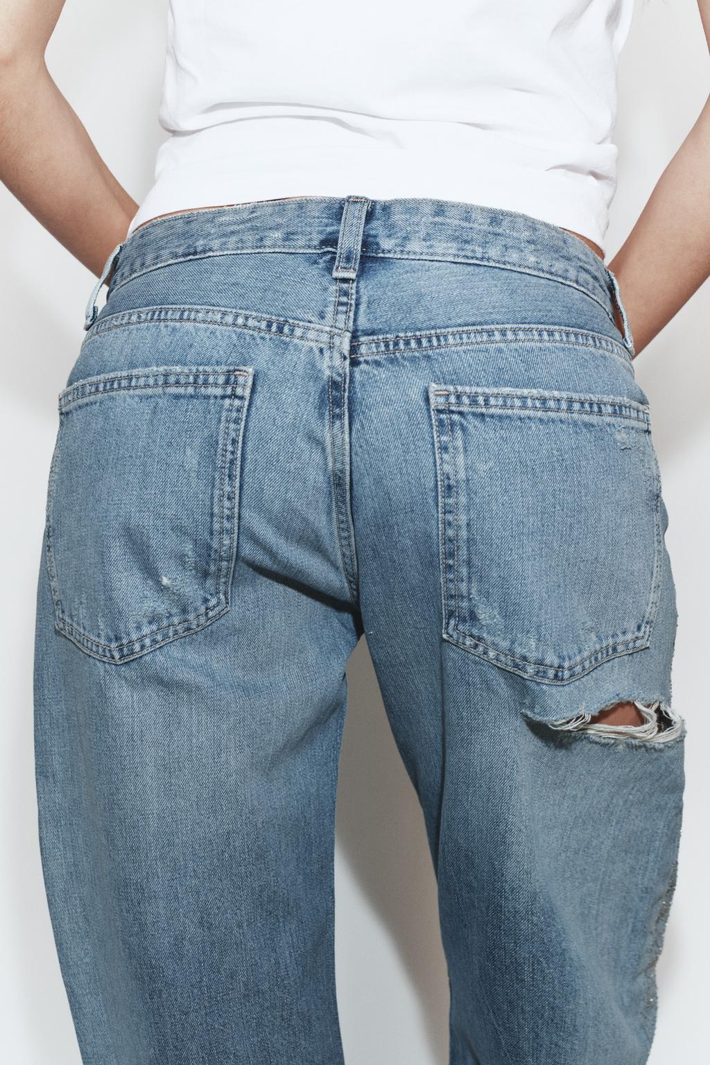 ДЖИНСЫ TRF ПРЯМОГО КРОЯ С НИЗКОЙ ПОСАДКОЙ И БЛЕСТКАМИ