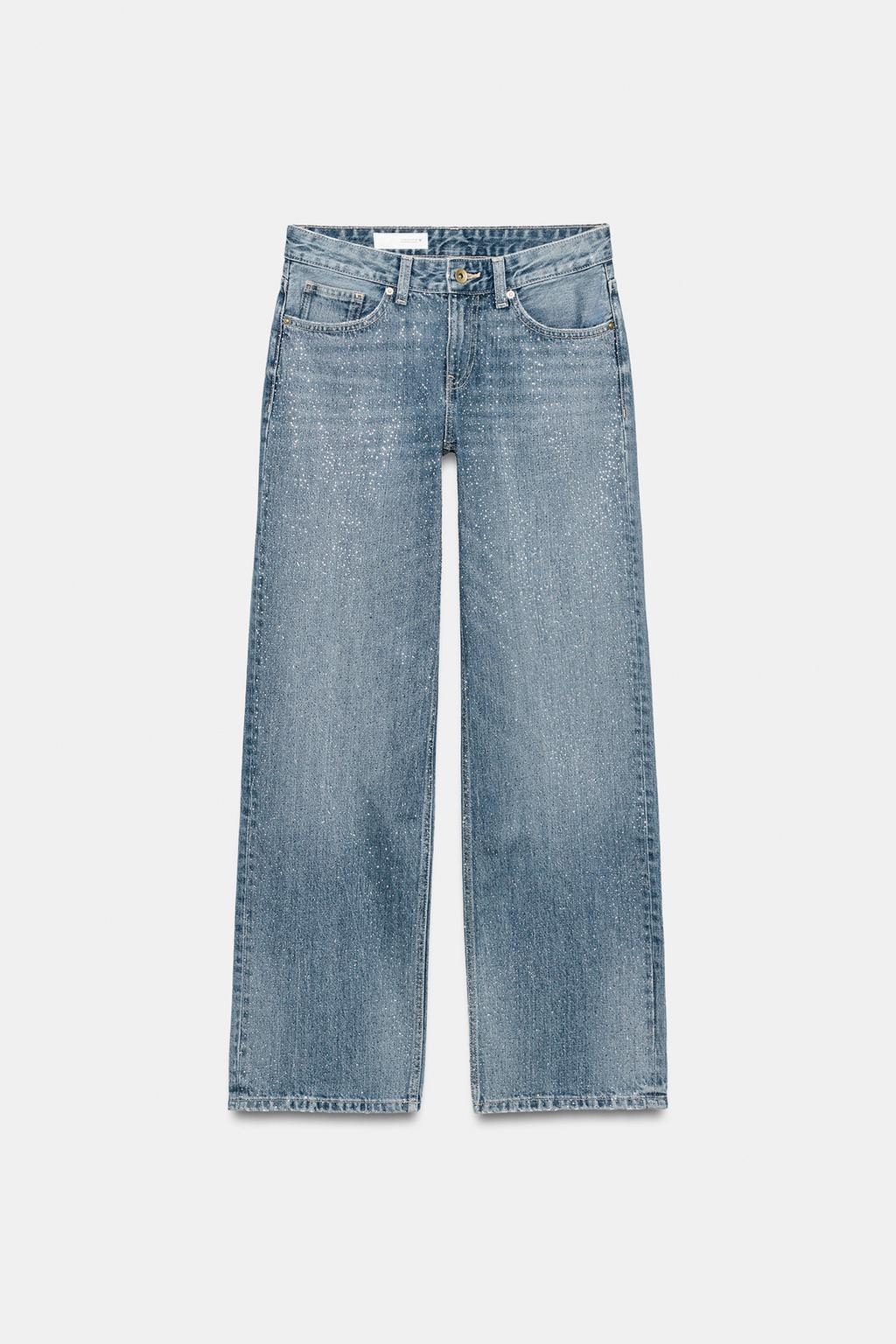 ДЖИНСЫ TRF ПРЯМОГО КРОЯ С НИЗКОЙ ПОСАДКОЙ И БЛЕСТКАМИ