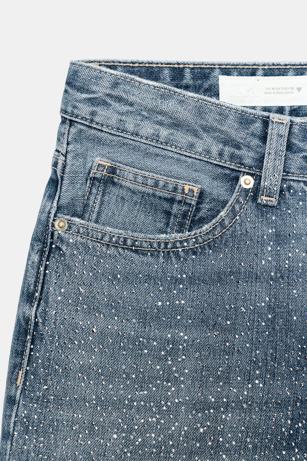 ДЖИНСЫ TRF ПРЯМОГО КРОЯ С НИЗКОЙ ПОСАДКОЙ И БЛЕСТКАМИ