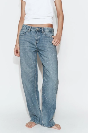 Джинсы Trf прямого кроя с низкой посадкой и блестками- Заказать в России