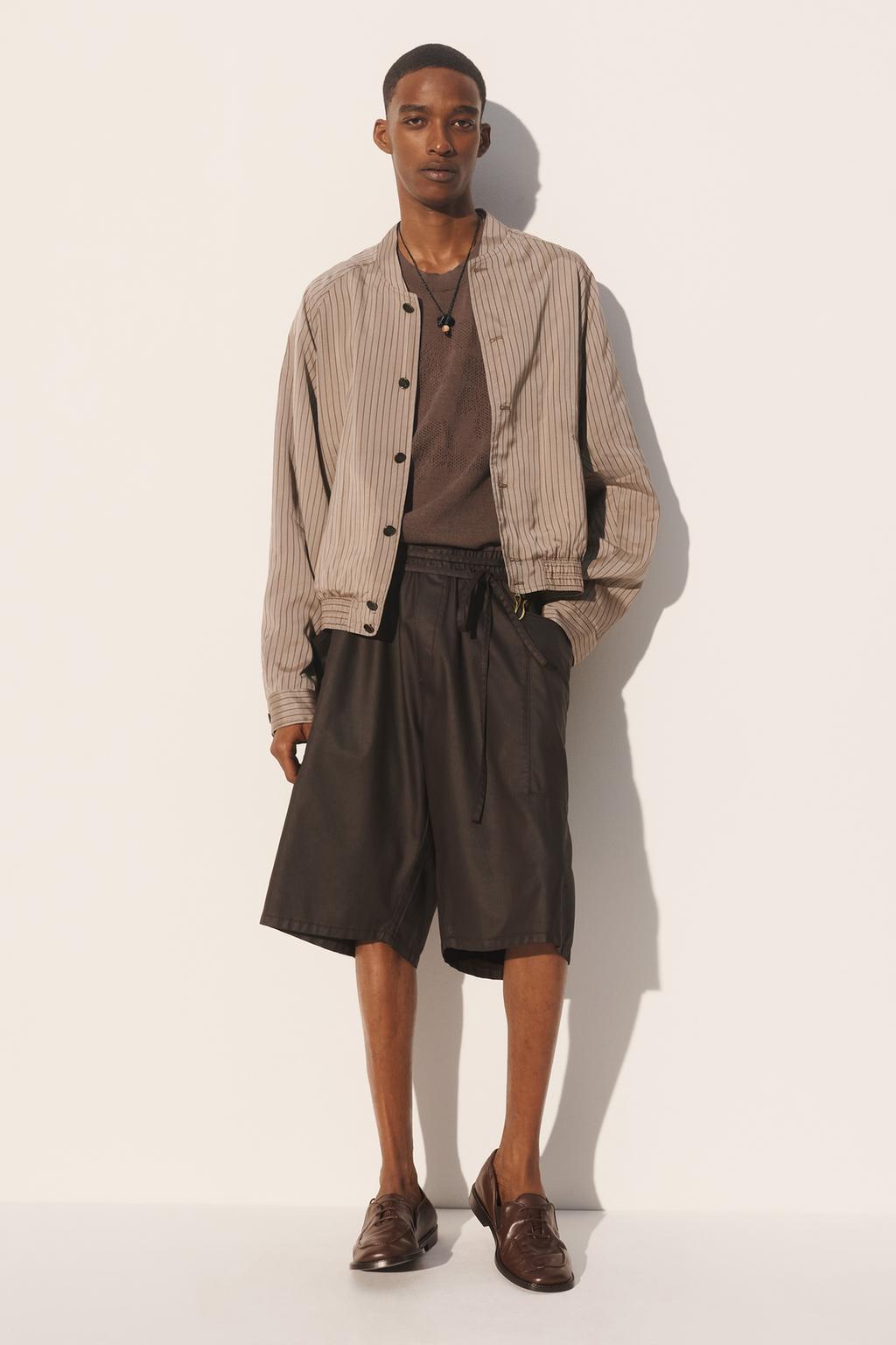 Укороченная удобная полосатая куртка из вискозы и купро