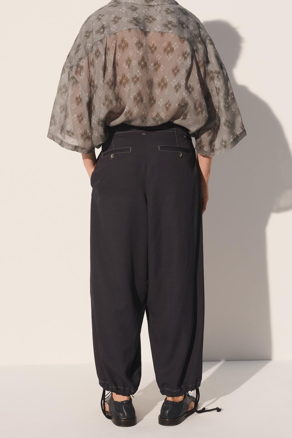 Широкие брюки с завышенной талией на завязке