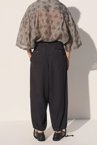 Широкие брюки с завышенной талией на завязке- Заказать в России