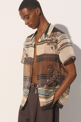 Рубашка из органзы 100% шелка с пайетками- Заказать в России