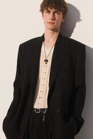 Пиджак приталенного кроя из льняного и лиоцеллового микса- Заказать в России