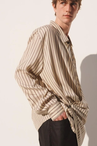 Рубашка с полосками из вискозы и шелка- Заказать в России